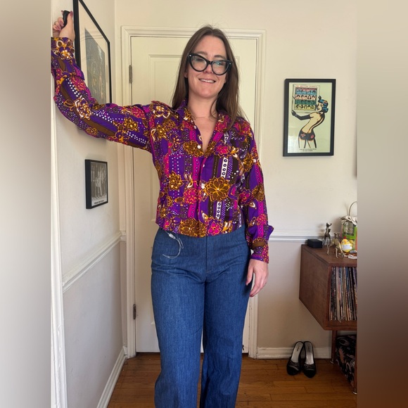 70s Vintage Acrylic Barkcloth Honeymoon Set - Dress and Shirt - Picture 5 of 14